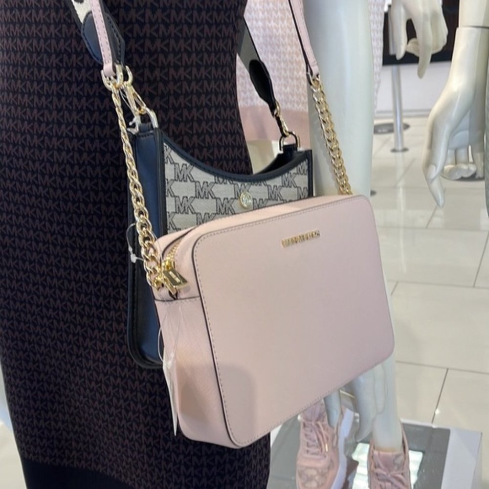 Michael Kors Jet Set Item Large East West Zip Crossbody Leather Powder Blush - Picture 3 of 16